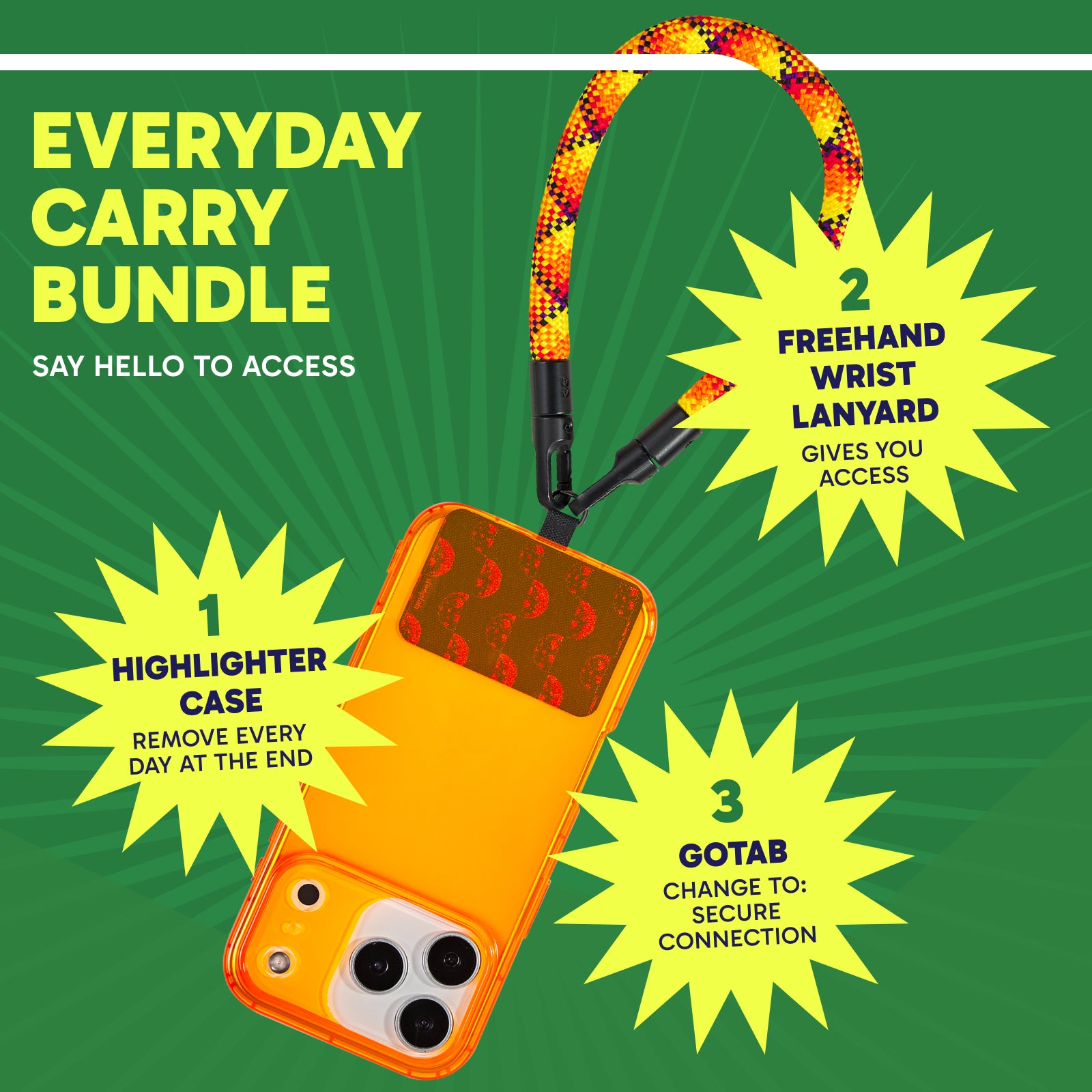Highlighter iPhone 17 Pro Case + Freehand Wrist Lanyard Bundle - Hands-Free Carry